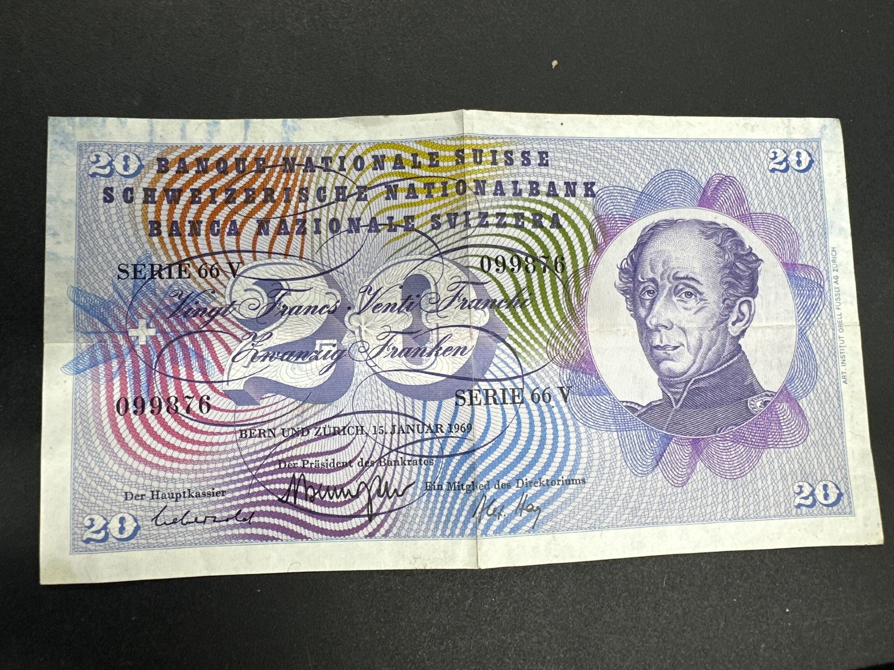 Banconote: 20 Fr.-Note Schweiz 1969 – Usato da Herisau venduto da herau