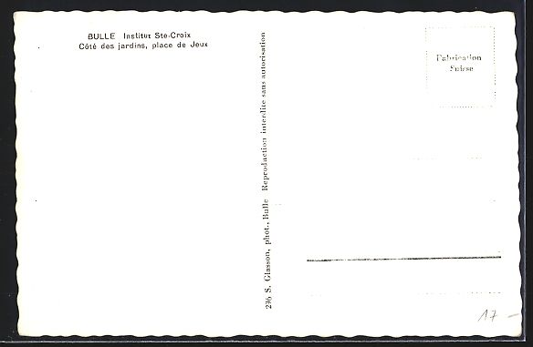 Cartes postales: Bulle, Institut Ste-Croix, Coté des jar – D'occasion à Berlin par bartko-reher 1