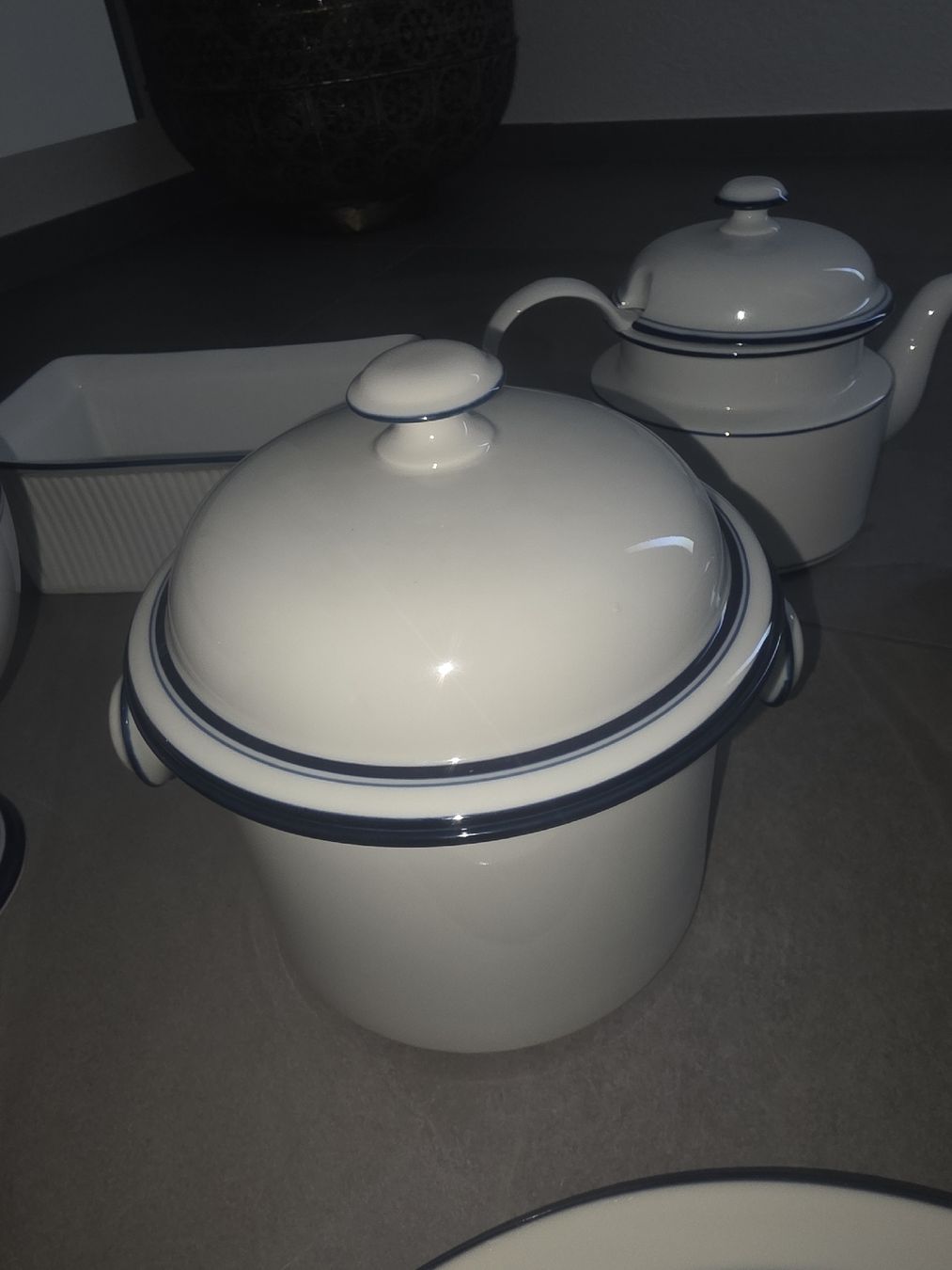 Set di piatti: Ensemble de vaisselle DANSK BISTRO blanc et bleu – Nuovo (secondo la descrizione) da Tecknau venduto da Anadias 5