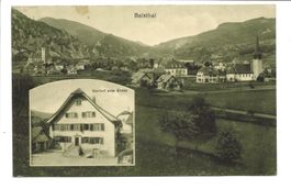 Balsthal (SO) Dorfpartie mit Kirchen - Gasthof Kreuz - 1915