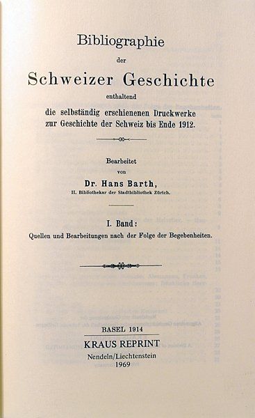 Libri: Hans Barth: Bibliographie der Schweizer Geschichte – Usato da Erschwil venduto da taglang 1