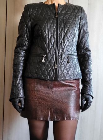 Veste en cuir matelassée noire Madeleine, taille 36.