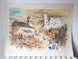 Faszinierte grosse Lithografie Sigelinde Layr 1950  Signiert
