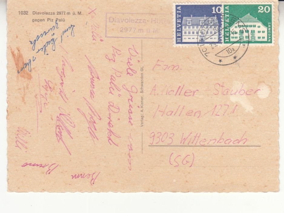 Cartoline postali: Diavolezza 1971 – Usato da Bürglen TG venduto da StampGraf 1