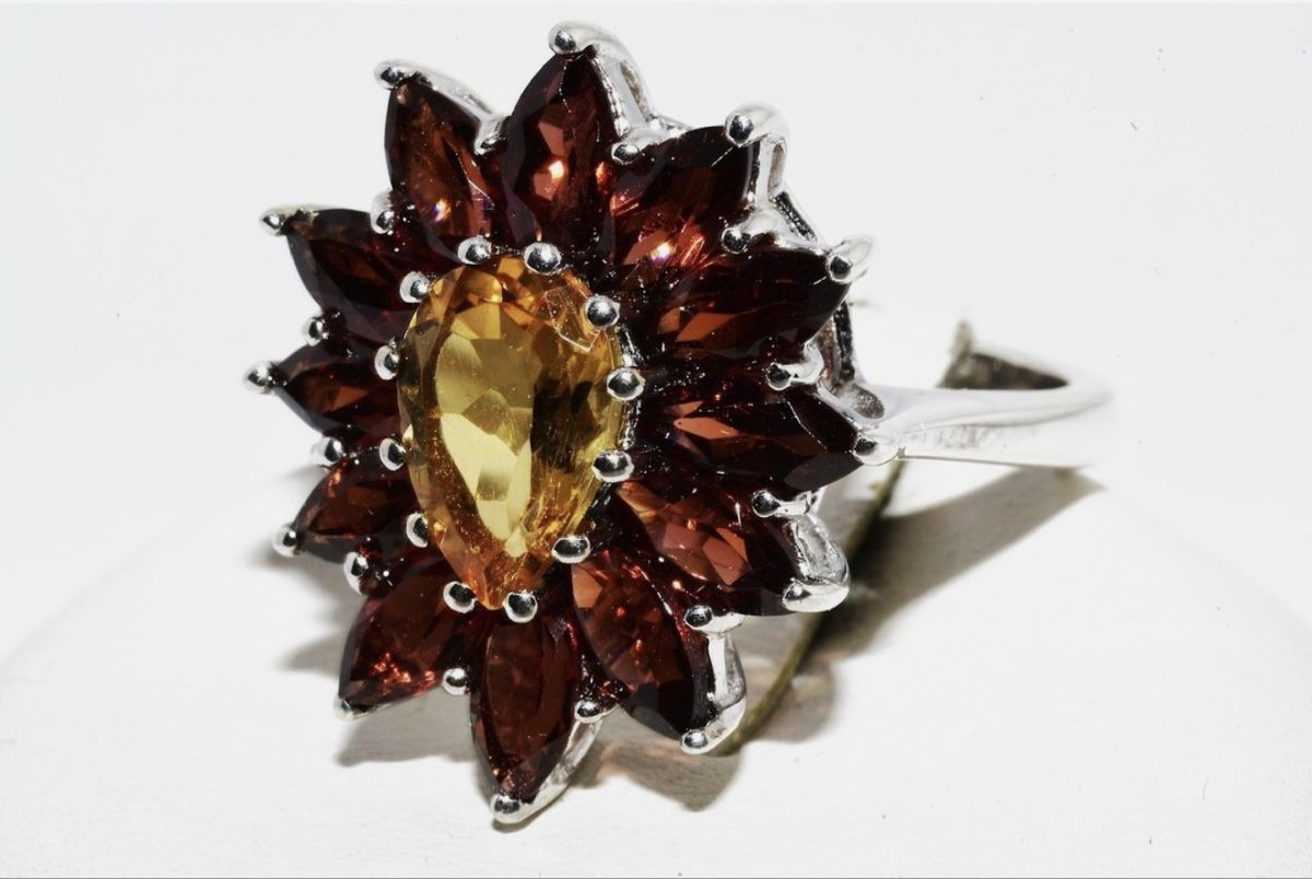 Anelli: .925 Silver 6.00CT Natural Citrine & Granat Ring – Nuovo (secondo la descrizione) da Lenk im Simmental venduto da Janin1984 1