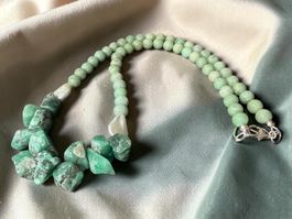 Unikat💎 Halskette rohen Smaragden + Amazonen barocken Perle