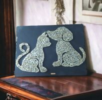 Handgemachtes Steinbild - Katze und Hund, Wanddeko, Top!