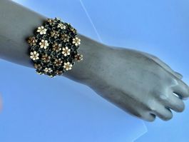 filigranes Vintage Armband m/Blümchen & Glitzersteinchen