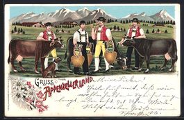 Litho Appenzellerland, Bauern in Trachte