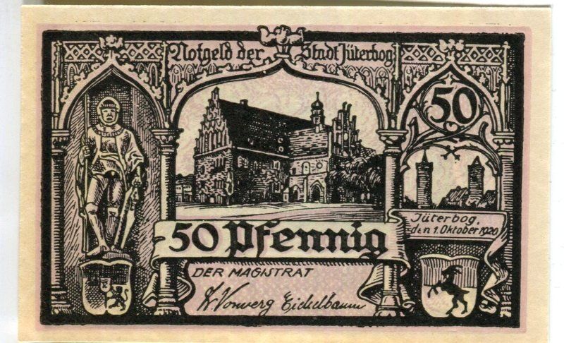 Banconote: Notgeld "50 Pfennig. Jüterbog 1920" – Usato da Basel venduto da Butsch5 1
