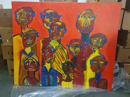 Abstraktes Gemälde Individualisten, Rot/Gelb, Acryl auf Lein