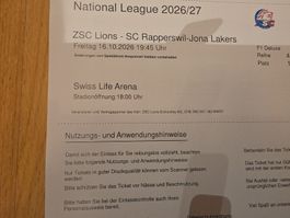 2x Sitzpl. ZSC Lions vs Rapperswil-Jona, 16.10.26, F1 Deluxe