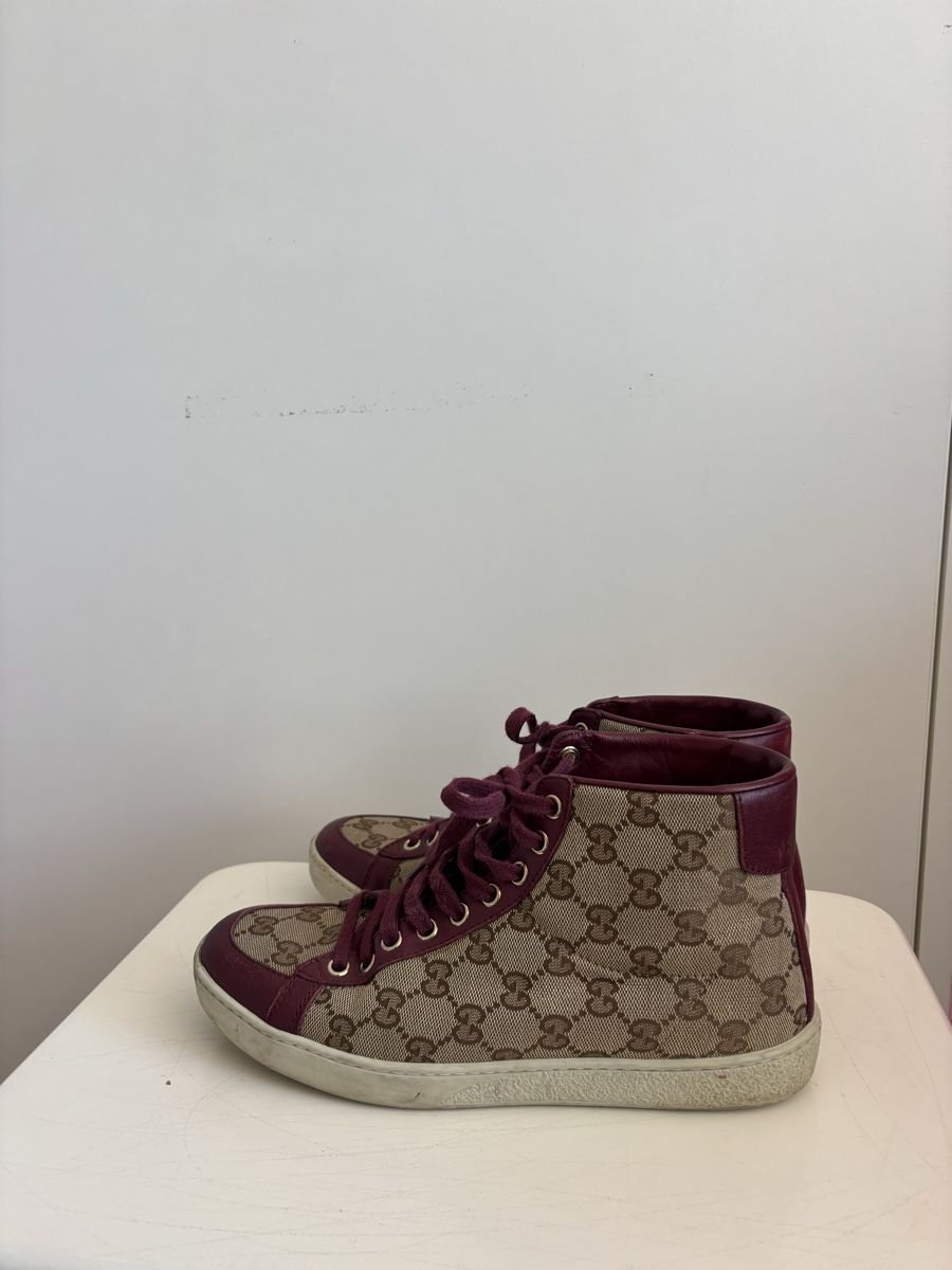 Gucci Scarpe da donna: Gucci High Sneaker - Monogramm Canvas & Bordeaux Leder – Usato da Basel venduto da AnninaD97 3