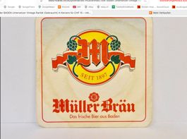 Bierdeckel MÜLLERBRÄU Bier BADEN Untersetzer Vintage Rarität