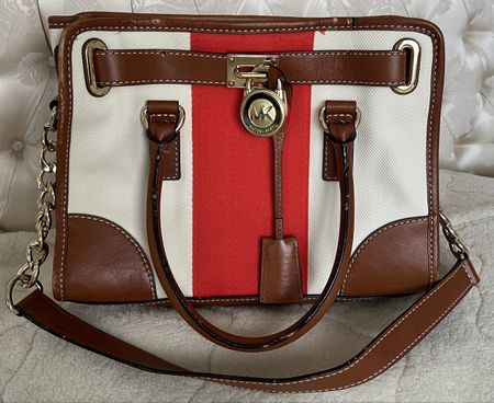 Michael Kors Tasche, Canvas/Leder, rot/weiss.