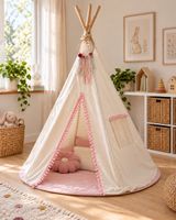 Kinder Tipi Zelt weiss rosa mit Matte guter Zustand