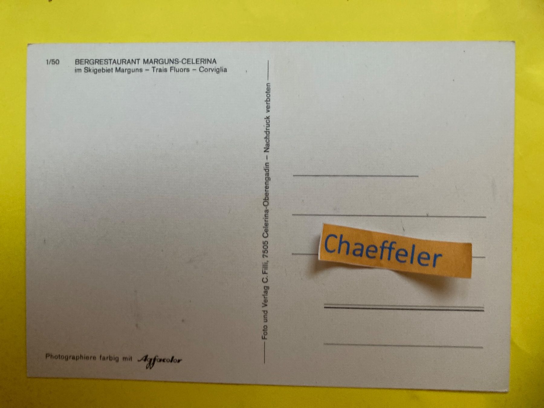 Cartes postales: Restaurant Marguns Celerina – D'occasion à Zürich par Chaeffeler 1