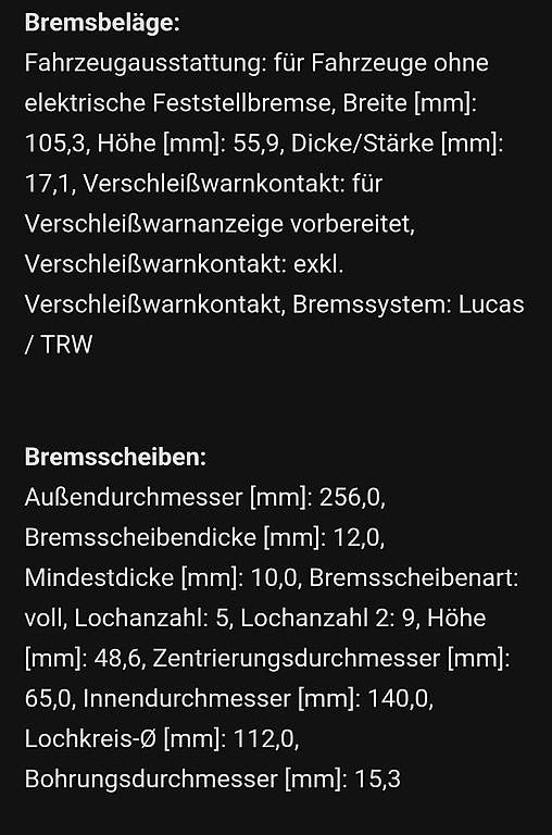 Tutti pezzi di ricambio auto: Bremsen Set  Hinterräder für Audi  – Usato da Eschlikon TG venduto da lub_yp6k 2