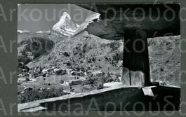 AK sw Zermatt VS Speicherfuss ,Dorf,Matterhorn ≈1965