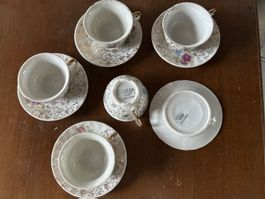 5er Set BAVARIA Mokkatassen Goldrand Vintage Dekor