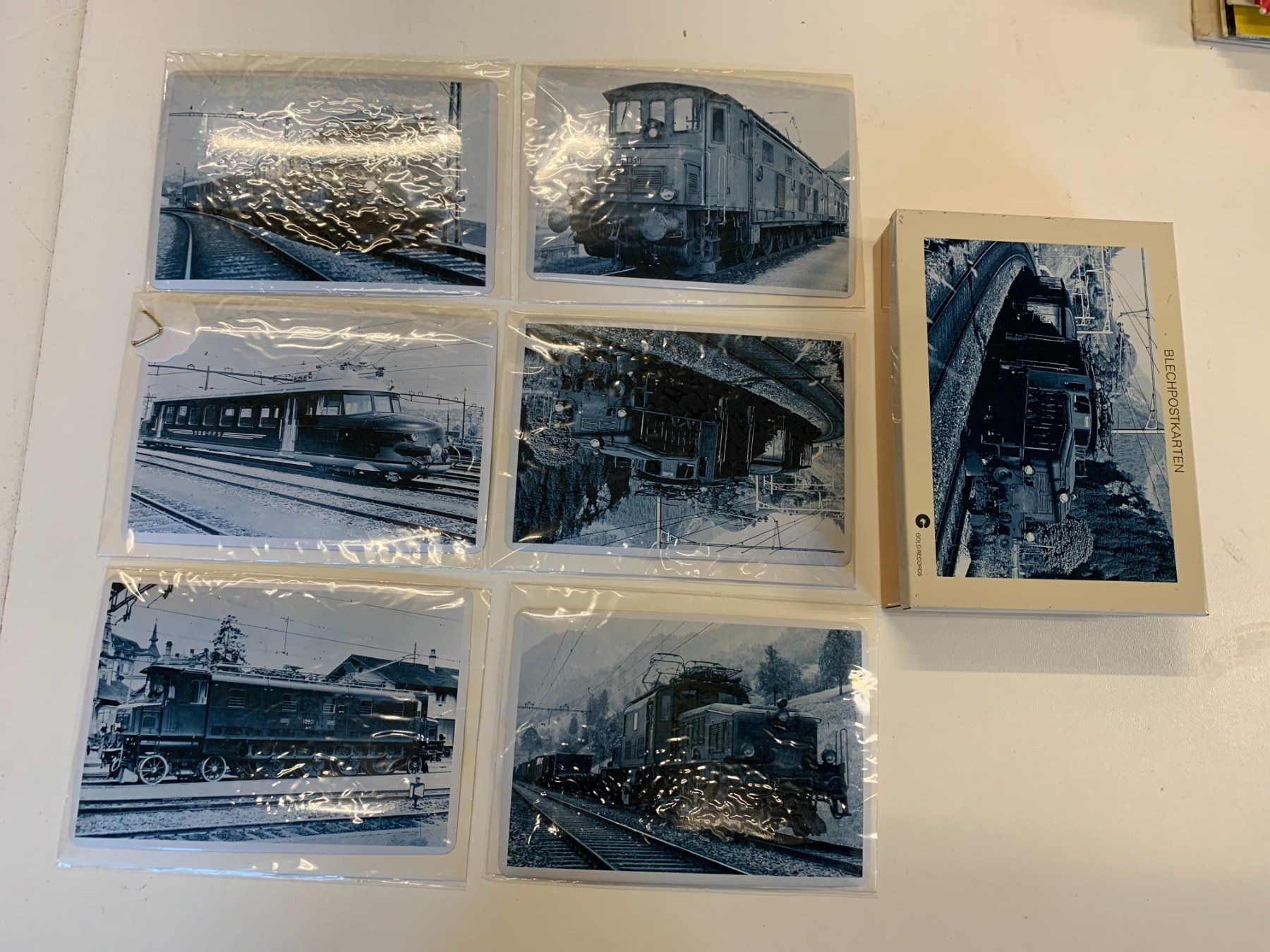 Modellini di ferrovie: Blech-Postkarten SBB-Lokomotiven 6 Stück in Blech-Box – Usato da Fislisbach venduto da Zicke1958