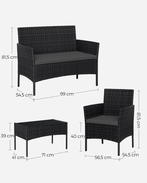 Set di tavolo e panche: Balkonmöbel Gartenmöbel Set Polyrattan Lounge Schwarz JONAS – Nuovo e nell'imballaggio originale da Lachen SZ venduto da MAMORU-MOEBEL 5