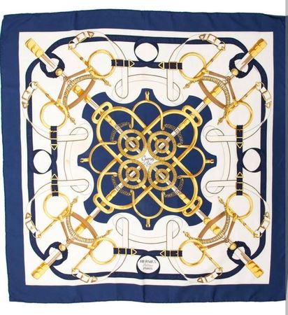 Hermes Elegant Blue White Silk Scarf