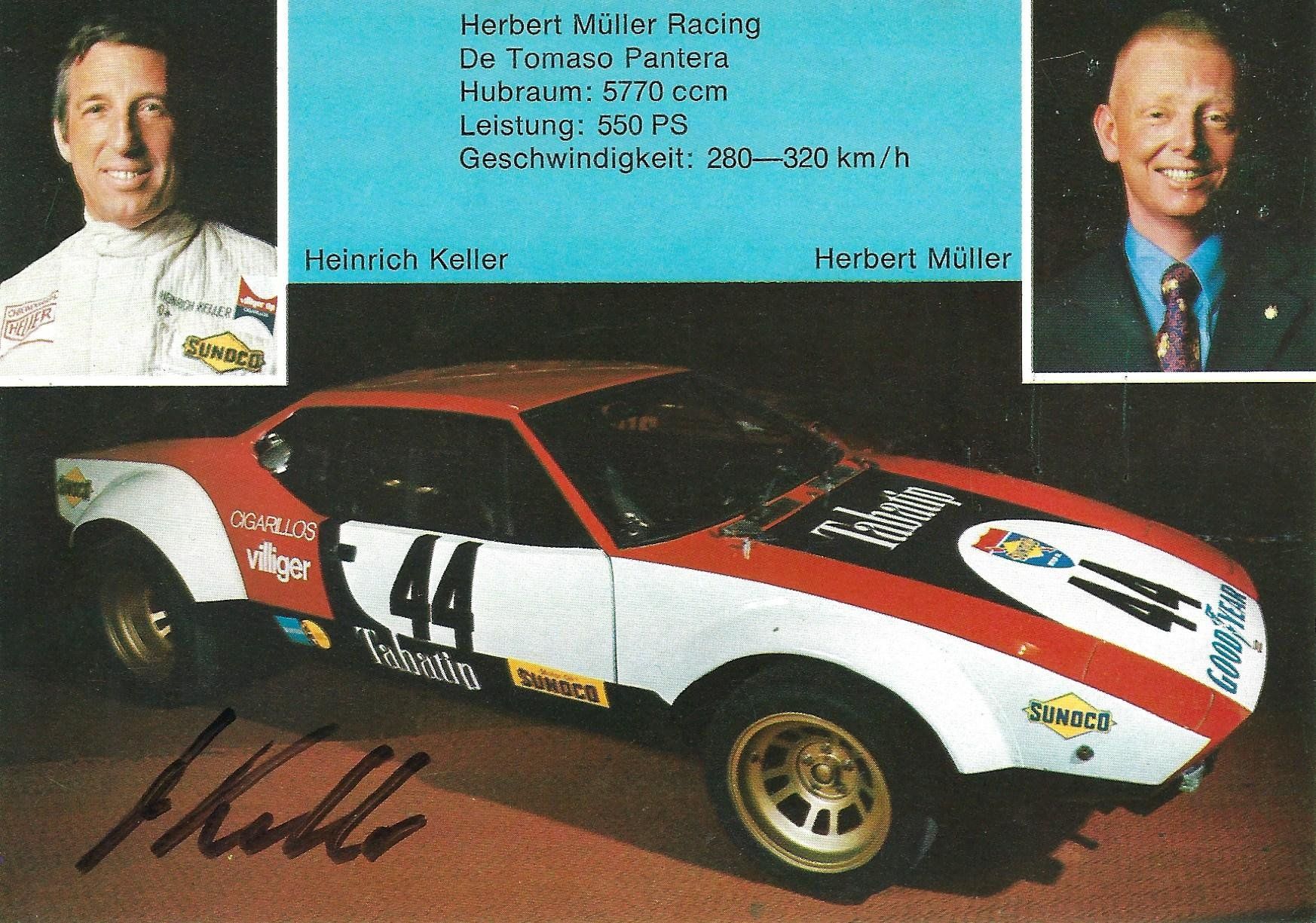 Autografi: Autogrammkarte; Heinrich Keller, De Tomaso Pantera – Usato da Aarburg venduto da Hktm