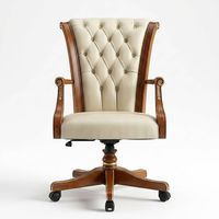 Eleganter Bürostuhl Holz Chefsessel Chesterfield Weiß