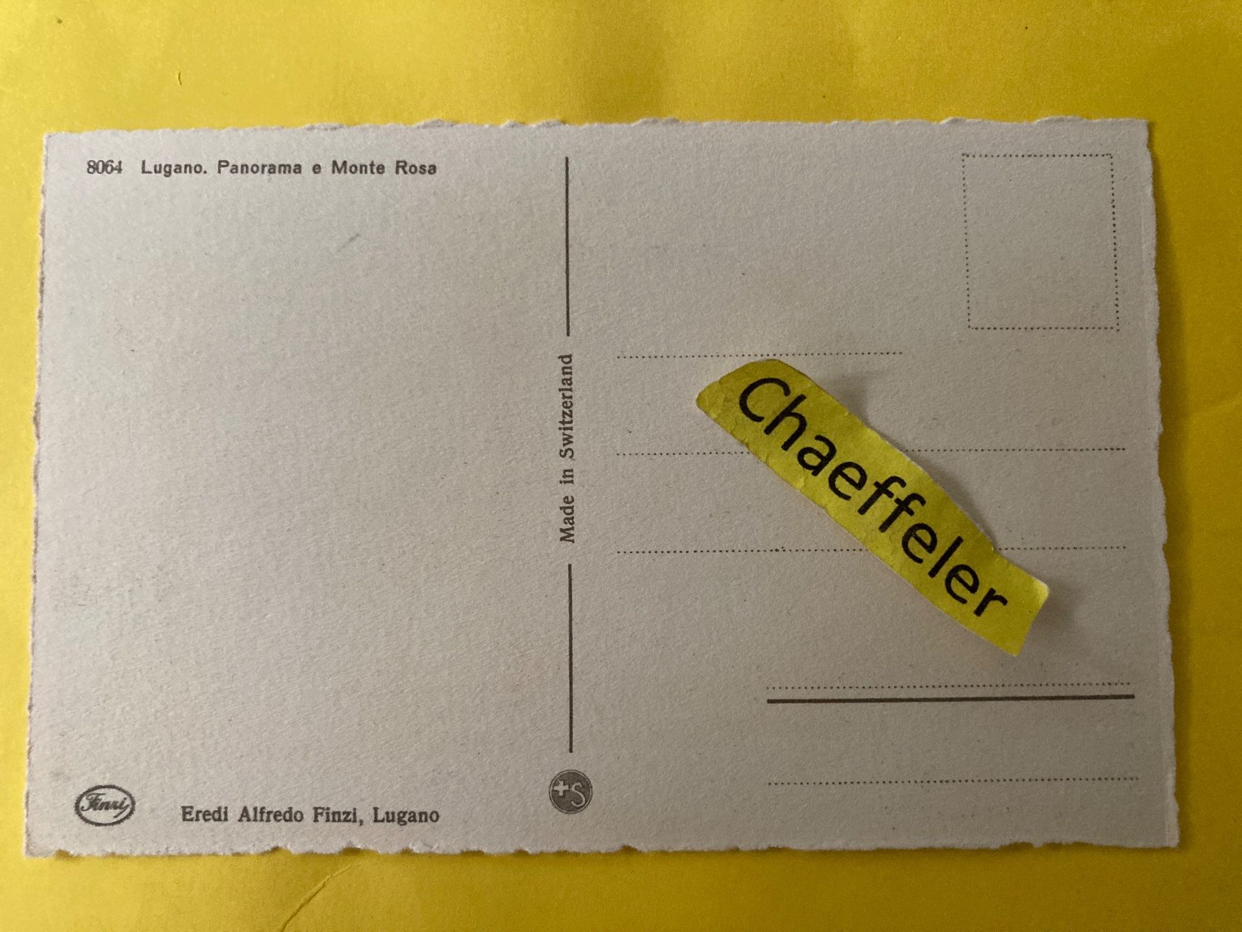 Cartoline postali: 8064 Lugano, Panorama e Monte Rosa – Usato da Zürich venduto da Chaeffeler 1
