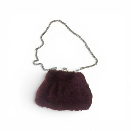 Vintage Damen Handtasche Felloptik Bordeaux mit Kettenriemen