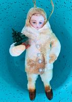 alter Watte Christbaumschmuck Bub 9 cm, Porzellankopf antik