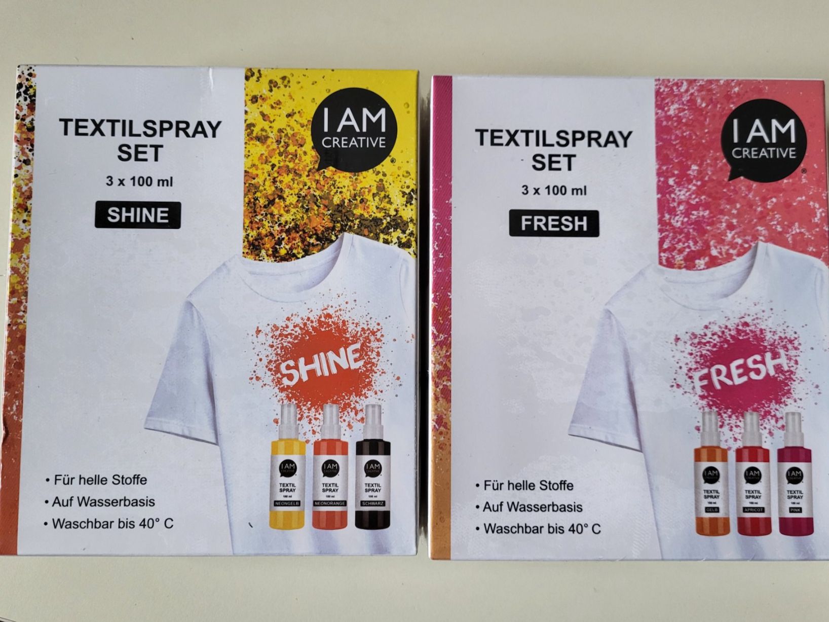 Farben: 6x Textilspray Set I AM Creative Shine & Fresh neu & OVP – Neu und originalverpackt aus Strengelbach von maskil