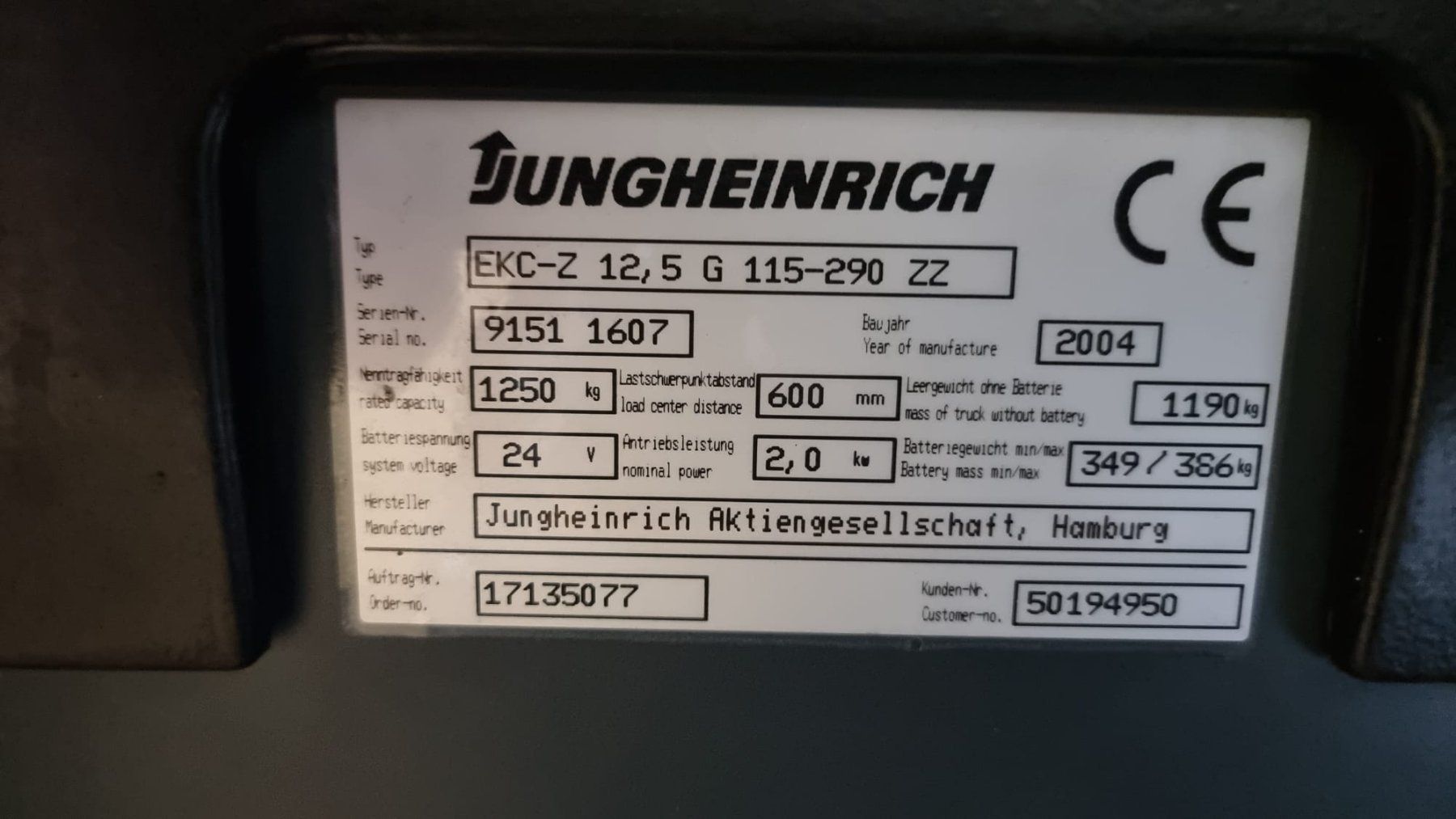 Jungheinrich Carrelli elevatori e a forche: JUNGHEINRICH Stapler EKC-Z 12,5 – Usato da Subingen venduto da Mogul2 5