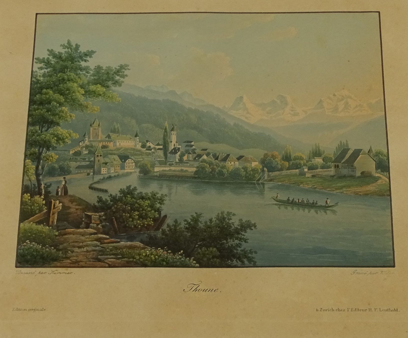 Stiche: THUN ALTKOLORIERTE AQUATINTA UM 1840 – Gebraucht aus Grüningen von Kartensammler 1