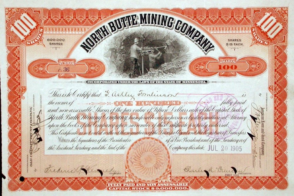 Dokumente: North Butte Mining Company - 1908 – Gebraucht aus Solothurn von Sgasche