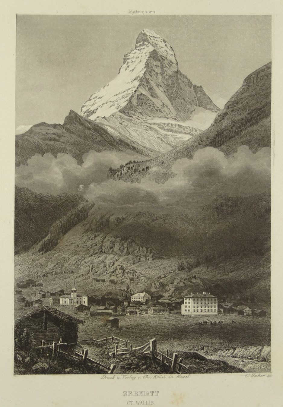 Gravures: ZERMATT, AQUATINTA 1865 – D'occasion à Grüningen par Kartensammler