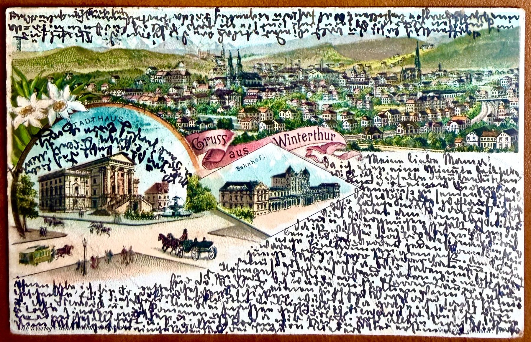 Cartoline postali: Winterthur - Litho Gruss aus Winterthur 1898 – Usato da Lutry venduto da Ediego