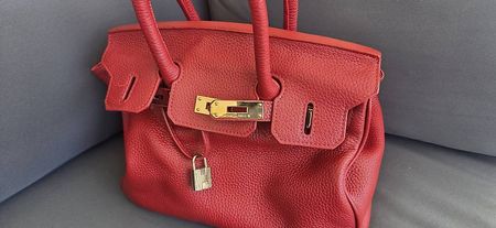 Echte Leder Handtasche rot / gold