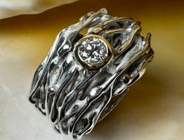 5mm Diamant"Vogelnestring" in Silber 925 und Gelbgold 750