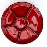 Rote Chinoise-Teller, 6 Fächer, Vintage, elegant