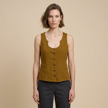 Olars Ulla Gilet 100% Lin Moutarde T. M