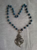 Collier vintage bleu pétrole avec pendentif cœur