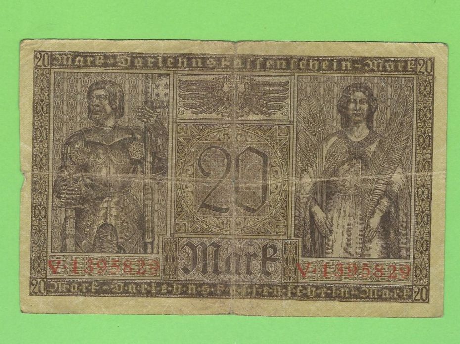 Banknoten: 20 Mark Darlehnsschein Berlin 1918, Historische Note – Gebraucht aus Zürich von t24_de 1