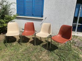 5x Schalenstühle Beige/Bordeaux  Chromgestell