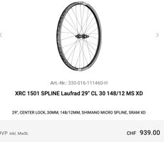 DT Swiss Radsatz XRC 1501 Spline 29 Zoll Boost NEU, NP 1708.
