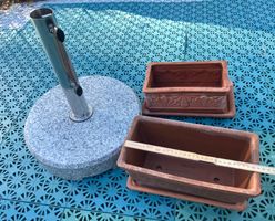 Schirmständer Granit und Terracotta Blumenkisten