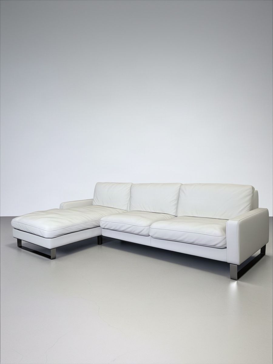 Sofas: Weißes Ecksofa aus echtem Rindsleder, verchromte Beine – Gebraucht aus Fehraltorf von Sofalab.swiss 4