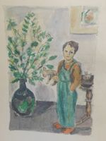Kunst Aquarell ca 50er jahre Zeichnung