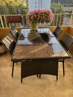 Gartentisch Set mit 4 Stühlen Polyrattan schwarz gebraucht